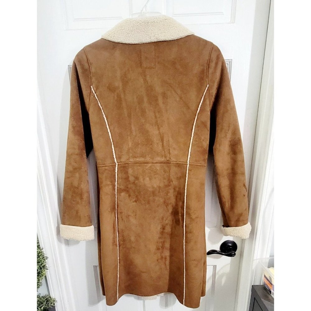 Old Navy Womens Brown Faux Suede Sherpa Lined Trench Coat Jacket Size Medium - Picture 5 of 14